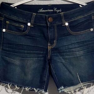 Indigo Blue Jean Shorts with Raw Hem